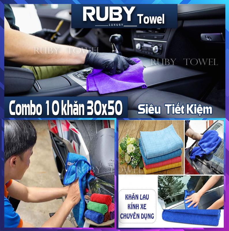 Combo Siêu Rẻ 10 Khăn Lau Xe kt 30x50cm siêu thấm nước cho  gara ô tô, xe máy. Chuyên dụng dùng lau rửa xe trong các tiệm Gara ô tô, xe máy, các tiệm sửa xe,rửa xe Khăn Lau xe Phụ Kiện van