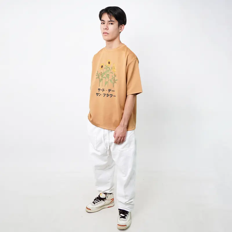Kaos Oversize Gambar Bunga Matahari Sun Flower Bahan Tebal Scuba Distro Pria MTO44 Khaki MTO45 Putih Kain 5