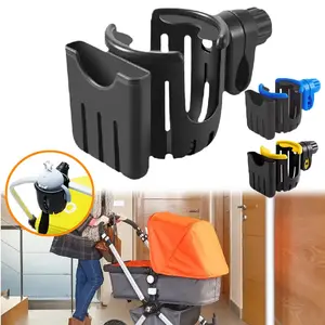 2 In 1 Tempat Botol Stroller Bayi Penyesuaian Rotasi 360° Tempat Hp Stroller / Sepeda/ Motor / Kursi Roda Portabel Universal Cup Holder Stroller Multifungsi