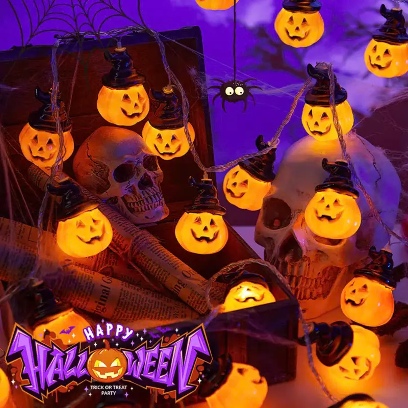 Dây đèn Led bí ngô trang trí Halloween, nhà ma 0