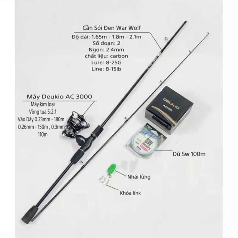 COMBO Cần Câu Lure Máy Đứng Deukio AC Và Phụ Kiện Giá Rẻ , Bộ Cần Câu Cá Lure Sói Đen carbon