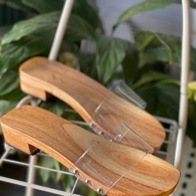 Guốc gỗ mộc 3 phân phối áo dài bà ba mũi hở cho nữ - Shoes DéP Nhung Tim Sandal Đế Bằng