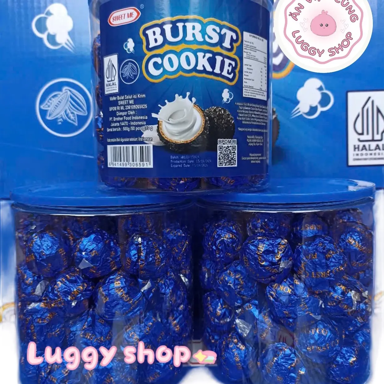 Socola bọc Bánh vỏ giòn nhân sữa Burst Cookie, socola quả cầu - lọ (500 gr) 50 viên - Snack, Ăn Vặt