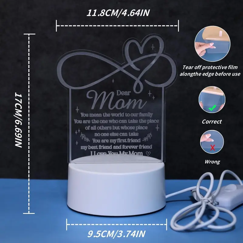 To My Mom Letter Pattern Night Light, USB Powered Desktop Decorative Light, Creative Gift for Mom, Birthday Gift, Mother's Day Gift, Lamp 2