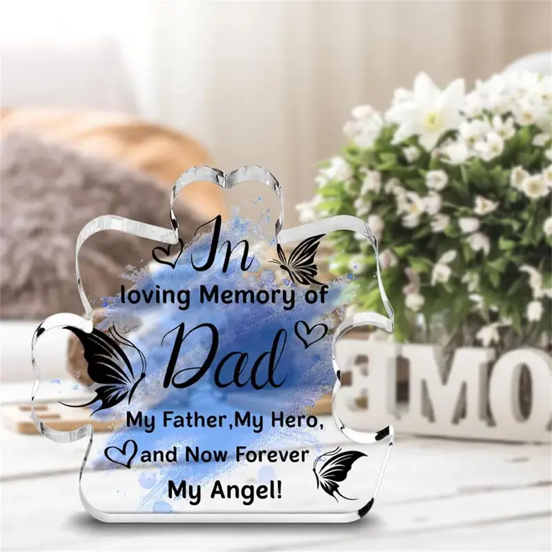 Acrylic Puzzle Shaped Plaque, in Memory Of Dad Letter Pattern Desk Decor, Birthday Gift for Dad, Home Decor, Room Decor, Signs 5
