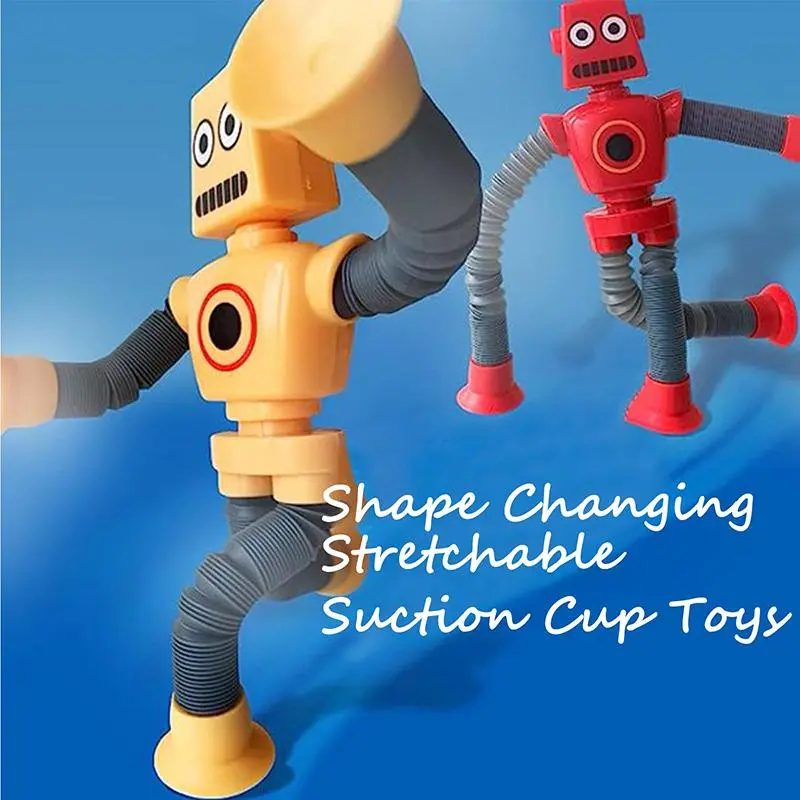 Telescopic suction cup robot toy deformed telescopic tube fidgeting toy with light