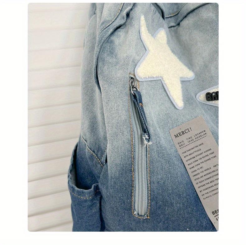 Product Introduction of Vintage Style Tie-Dye Denim Backpack, Large Capacity with Adjustable Straps - Fashion Backpack for School and Commuting 5