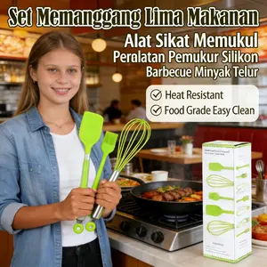Set 5 Alat Kukus Silikon Kombinasi - Spatula, Sutil, Pengocok Telur, Kuas Kue, Sikat BBQ, Ideal untuk Memanggang, Memasak, dan Memanggang Lezat