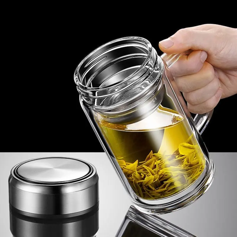 [Giá Sốc] Cốc thủy tinh hai lớp pha trà BT0022, Cốc pha trà thủy tinh có lõi lọc, Dung tích 350ml-550ml 0