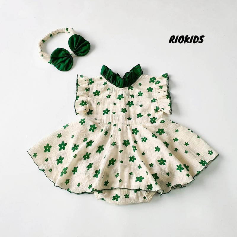 BD98 Body váy hoa xanh sát nách cho bé gái sơ sinh 3-12kg