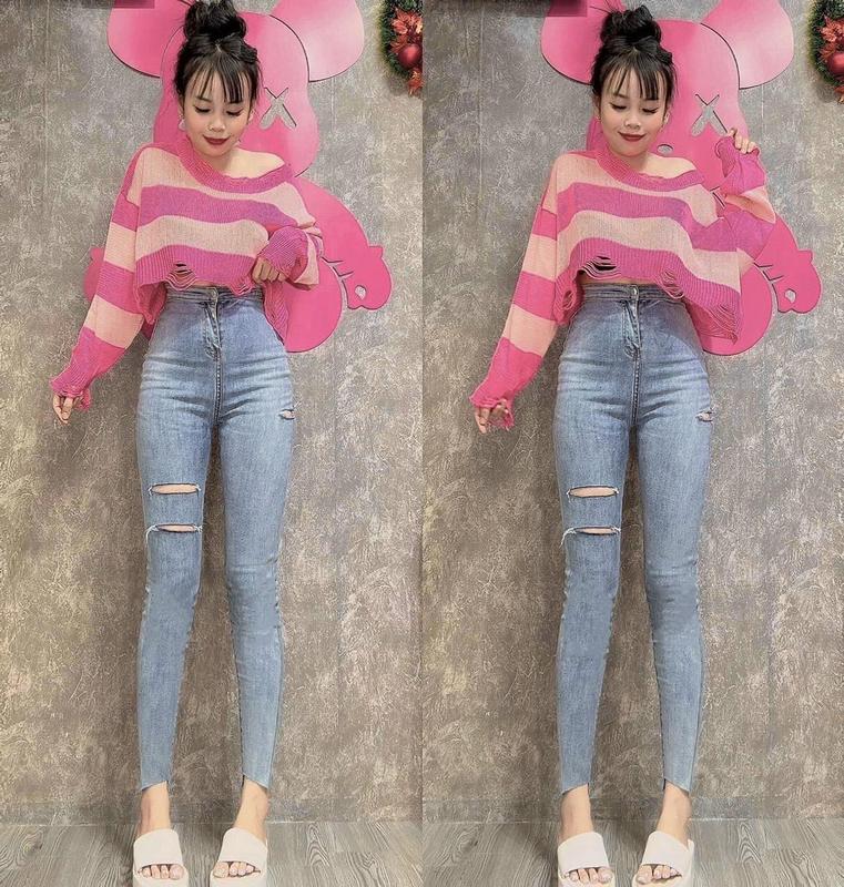 Quần jeans ôm KHÔNG TÚI cạp siêu cao co dãn Cạp Cao JENAS COTTON nữ Cạp Cao Women