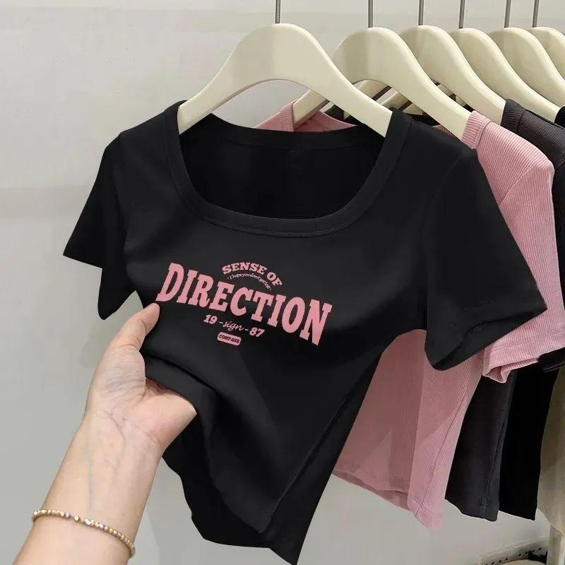 Product Introduction of Áo Thun ngắn Tay Áo Cổ Vuông Ngắn, Dành Cho Phụ Nữ Vào Mùa Hè, Dáng Ôm Vai, Cạp Cao, Áo Thích Hợp, Dành Cho Người Ngắn, Còn Hàng 4