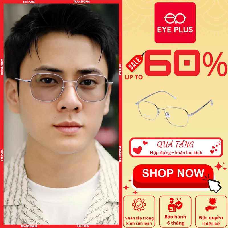 Kính Cận Mạ Titan Thế Hệ Mới Eye Plus 7125 Chuôi Bọc Nhựa TR90 Lõi Thép Bền Bỉ, Kính Mắt Thời Trang Unisex Cho Cả Nam Và Nữ