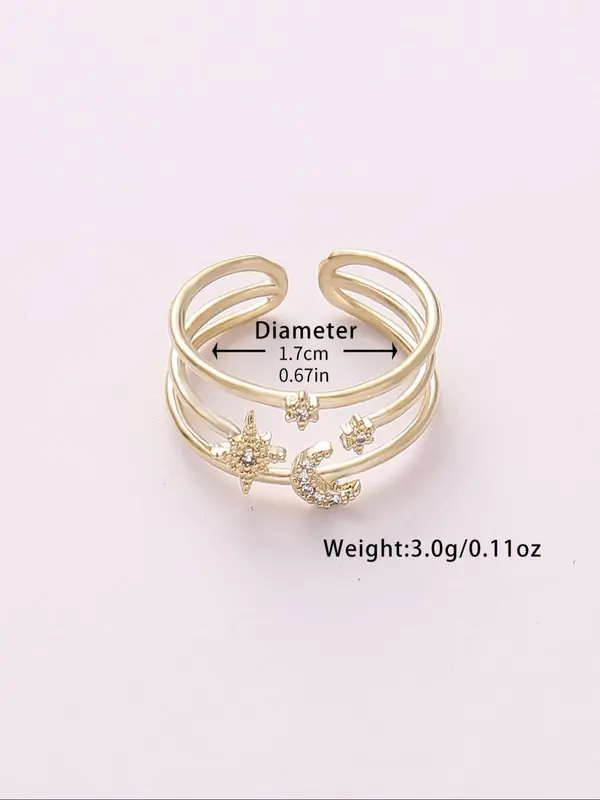 Elegant Sun & Moon & Star Design Cuff Ring, Fashion Accessories for Women & Girls, Trendy All-match & Exquisite Jewelry for Birthday Gift 1