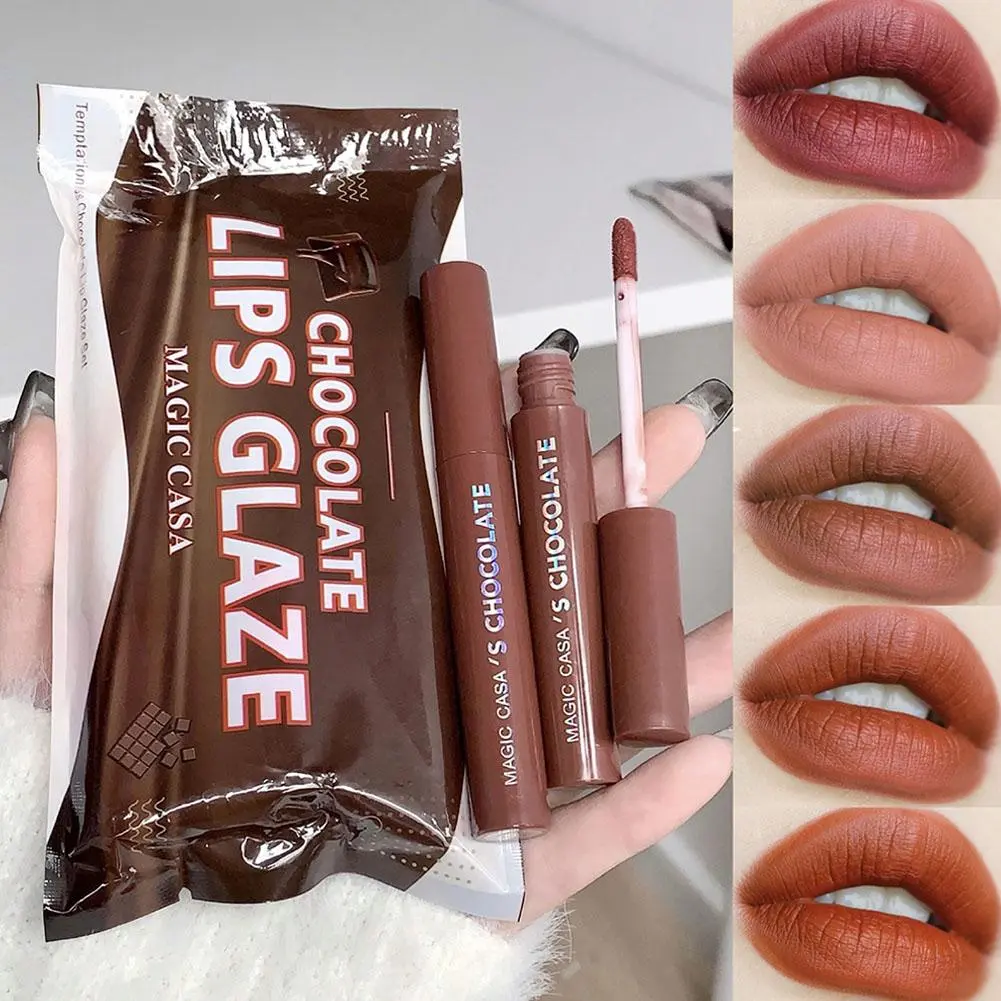 MAGIC CASA 5 Pcs Set Chocolate Matte Lip Glaze Set Nude Lipstick T0D5