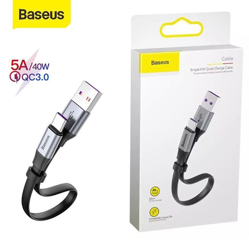 Dây sạc ngắn BASEUS USB A to Type C ngắn 23Cm dùng kèm Sạc dự phòng tiện lợi sạc nhanh Quick charge 5A 40W Phone Sạc Điện Thoại Phụ Kiện
