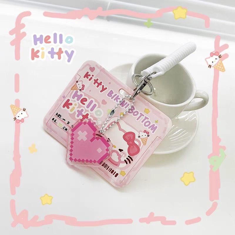 Chủ Thẻ Hello Kitty, Bìa Thẻ Ăn Uống Trong Khuôn Viên Trường Học Sinh, Hộp Đựng Thẻ Làm Việc Văn Phòng, Có Mặt Dây Chuyền, Thích Hợp Cho Bé Gái 1