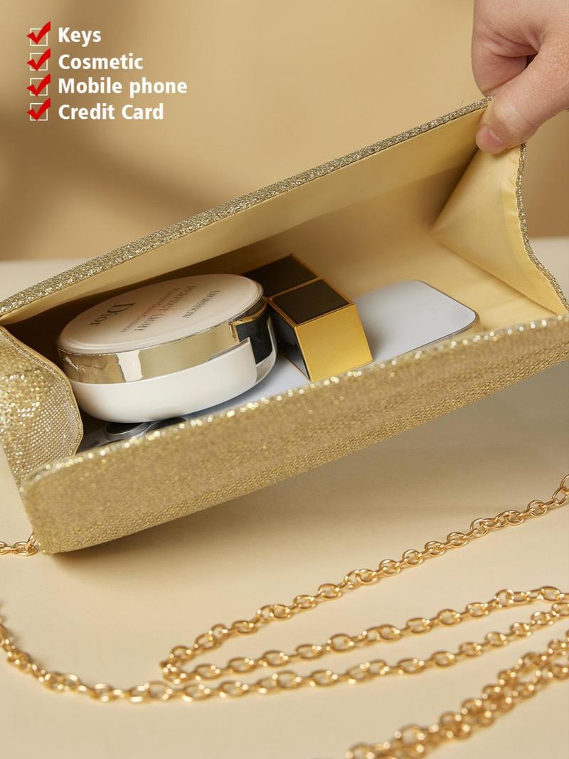 Product Introduction of Women's Elegant Glitter Evening Bag, Exquisite Trendy Clutch Bag, Fashionable Chain Strap Crossbody Bag for Party Decoration 5