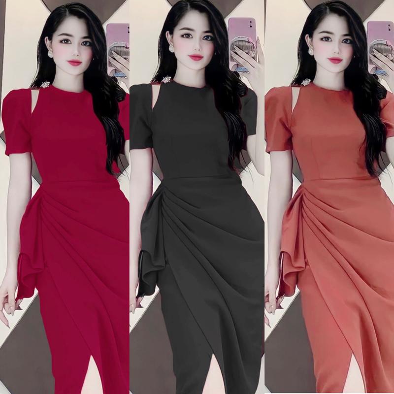 Thời Trang Bigsize - Váy Đầm Bigsize Thiết Kế Dự Tiệc Nữ Vải Thun Vip Hàn Cao Cấp Xinh Đẹp Sang Trọng Dễ Thương Giá Rẻ 50-95kg Màu Đen Mau Trắng Màu Đỏ- 1011