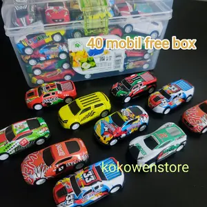 (PAKET KADO PREMIUM 40 MOBIL+BOX) mainan mobil mini pullback tarik mundur mainan mobil balap anak edukasi bahan besi alloy bagian bawah Plastik abs Toy