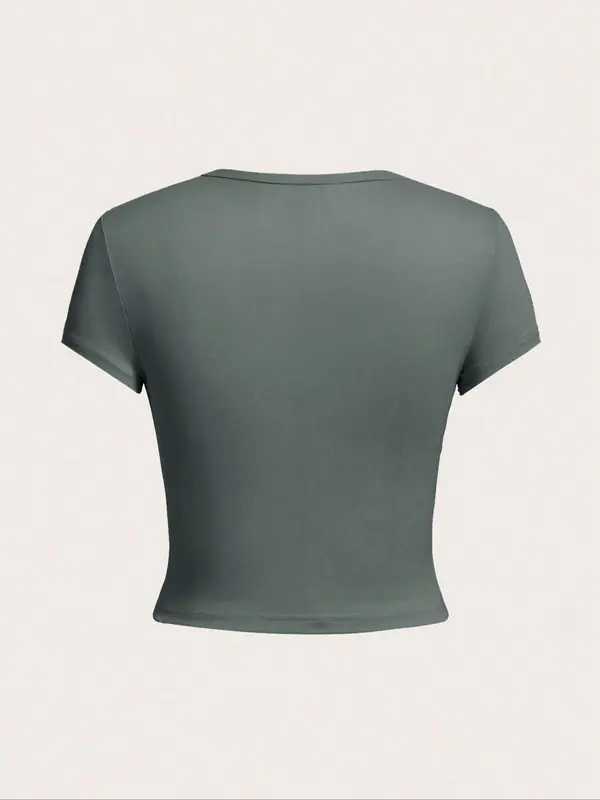 Women's Letter Print Round Neck Crop Tee, Vintage Trendy Casual Short Sleeve T-shirt for Daily Wear, Graphic Tees Women 8