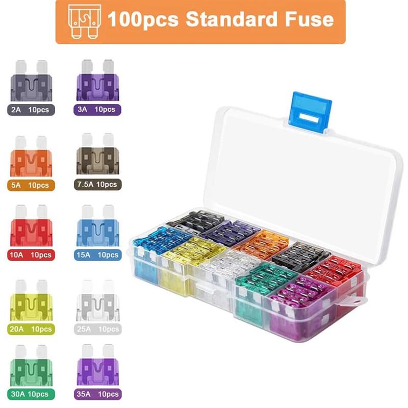 Product Introduction of COD FREE Shipping 100Pcs Blade Type Fuse Set 15A 20A 25A 30A 35A 10 Types Auto Fuse Kit with Box Blade Type Fuse Assorted Kit 20