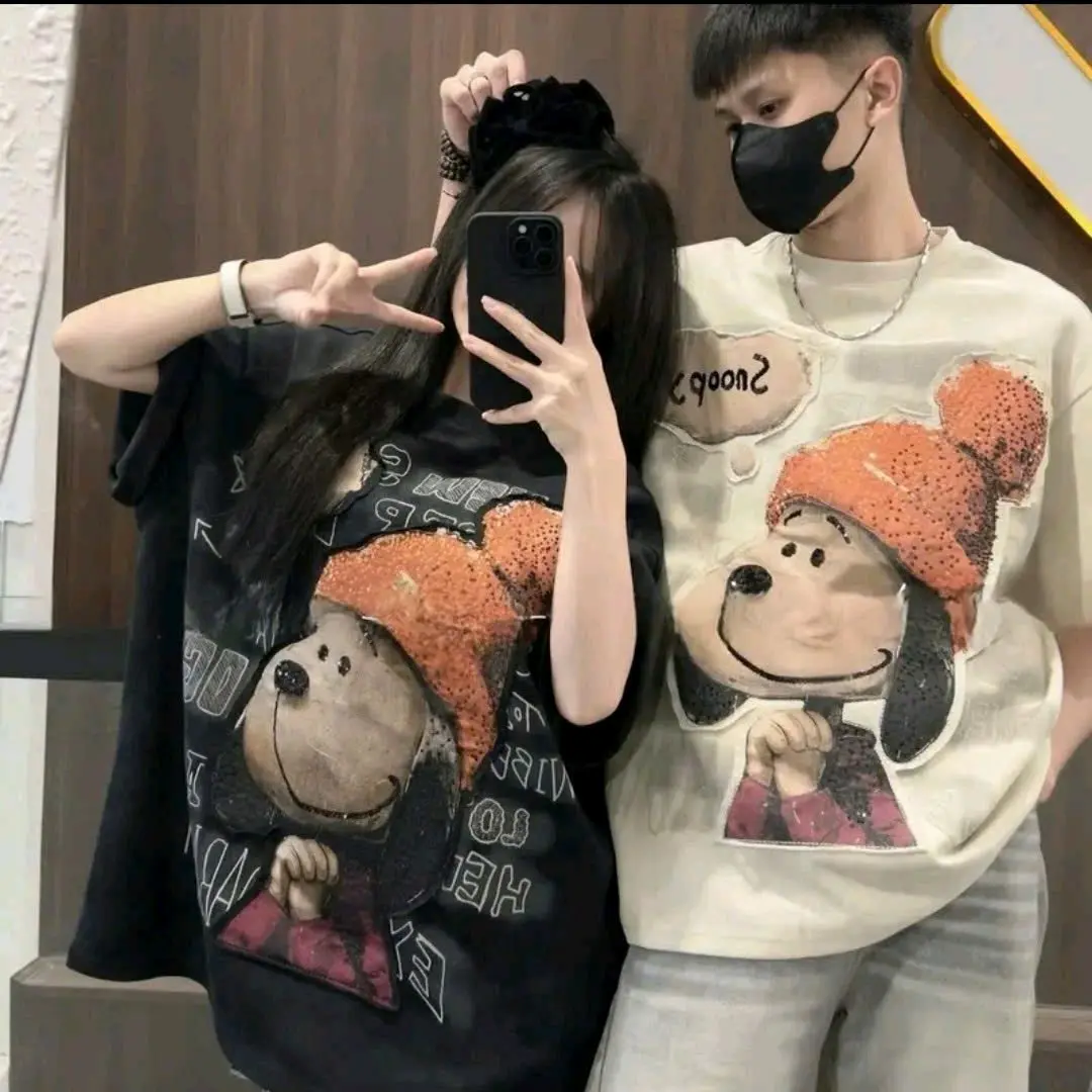 ÁO THUN UNISEX iN HINH CÚN YÊU_SNOOPY IN 2 MẶT SAU IN CHỮ FORM RỘNG FREESIZE 70kg ÁO THUN NỮ ÁO THUN NAM,Women Top Cổ Tròn