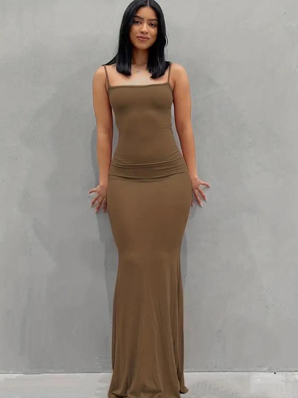 Women's Plain Scoop Neck Cami Mermaid Dress, Elegance Sleeveless Maxi Dress for Party Dating Wear, Ladies Clothes for All Seasons, Date Night Dresses 4