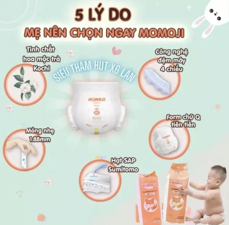[Tặng quà]COMBO 4 Bịch Bỉm MOMOJI Mỏng Mịn,Thấm Hút Tốt Cho Bé 5