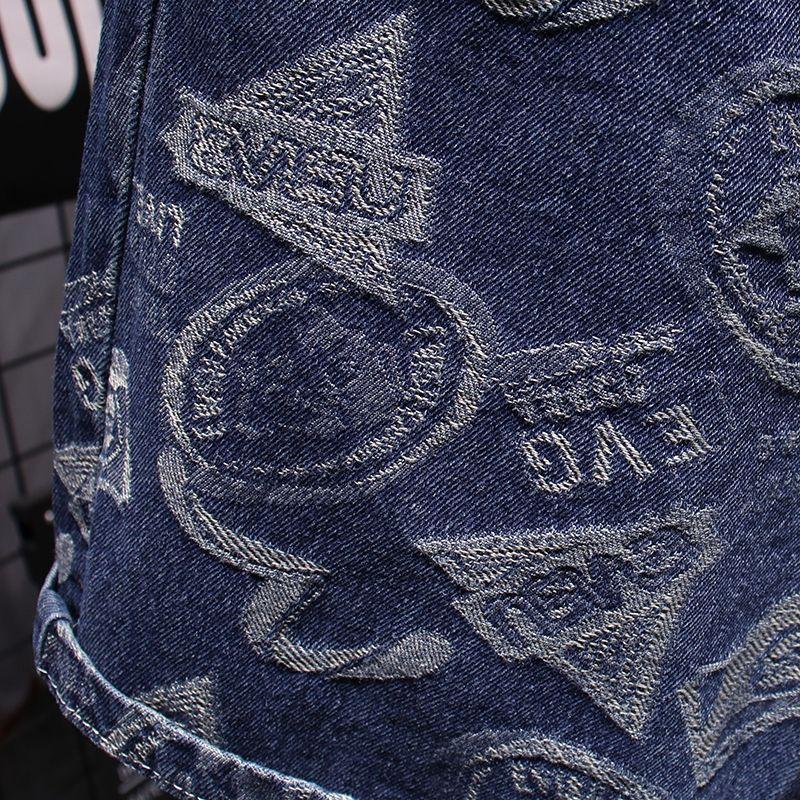Product Introduction of Quần Soóc Denim, Xu Hướng Phong Cách Mỹ, In Cao Cấp, Dành Cho Nam Giới, Mặc Mùa Hè, Dáng Rộng Vừa Vặn, Quần Dài Đến Đầu Gối Thẳng, Với Đồ Trang Trí, Quần Soóc Cướp Biển Đẹp Trai Menswear 14