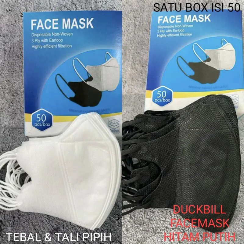 MASKER Duckbill Facemask isi 50pcs+box Putih /hitam 0