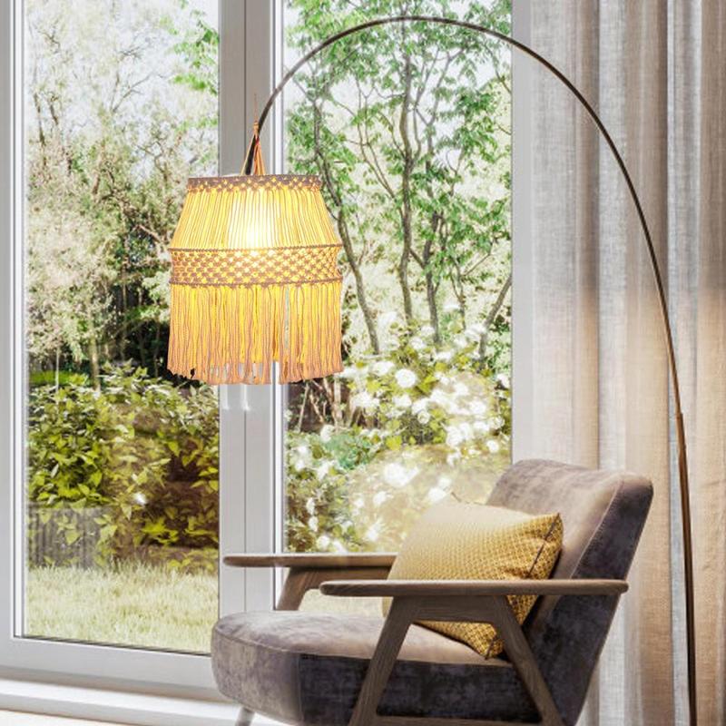 Macrame Lamp Shade Hanging Light Cover Woven Boho Hanging Lampshade Pendant Light Shade Replacement for Home Office Party Bedroom Nursery 0