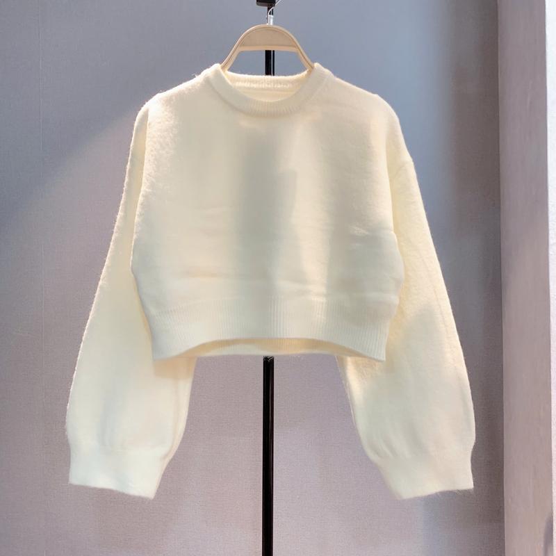 nhatran - Áo len nữ tay dài rộng cổ tròn trơn tay dài phom top croptop rộng vừa chất len dầy dặn Women Voi TRƠN