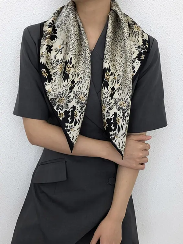Women's Floral Print Silk Scarf, Fashionable Soft Breathable Scarf For All Seasons, Casual Versatile Scarf For Women Gifts 5
