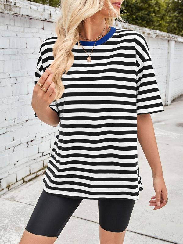 Women's Striped Print   Tee, Casual  Round Neck T-shirt for Summer, Ladies Clothes for Daily Wear 3