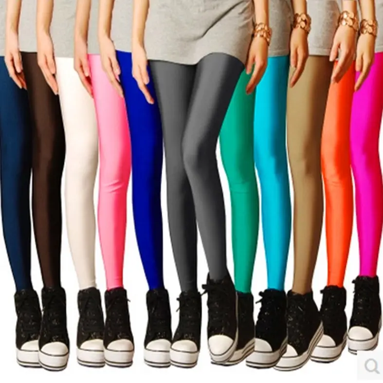 Plus Size Color Shiny Pants Women's Stretch Feet Pants Cropped Fluorescent Pants Outer Wear Leggings Summer
