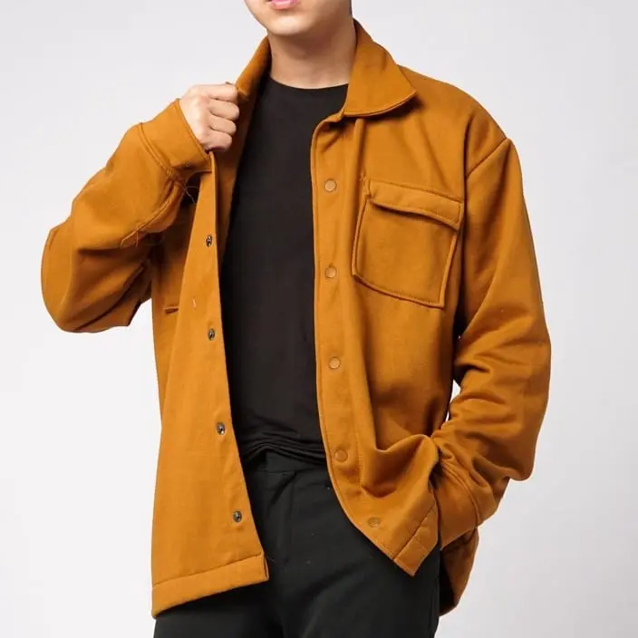 Shacket Jacket Fleece Jaket Pria Trucker Semi Parka Kancing Panjang