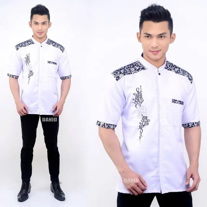BAJU KOKO PRIA DEWASA LENGAN PENDEK TERBARU KOMBINASI BATIK Motif Muslim  Katun Kurta Panjang 0