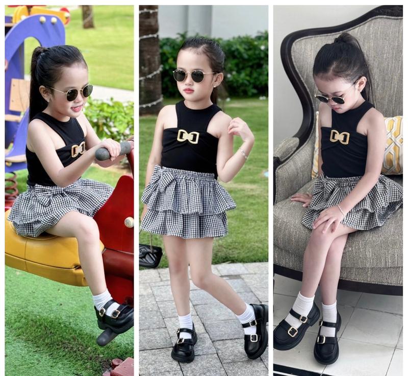 Product Introduction of Sét chân váy 2 tầng có quần trong phối nơ +áo ba lỗ xinh cho bé gái 2