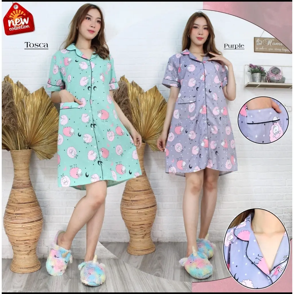 PIYAMA DASTER DRESS JUMBO LD 120 CM FULL KANCING KATUN MIKRO MOTIF
