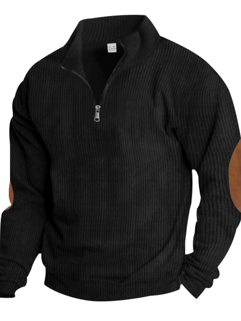Product Introduction of Men's Solid Quarter Zip Collar Sweatshirt, Regular Fit Casual Long Sleeve Pullover for Fall & Winter, Men's Clothes for Daily Wear 4