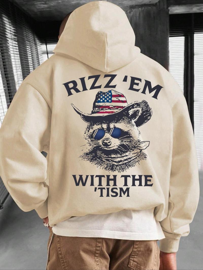 Product Introduction of Men's Regular Fit Raccoon Print Hoodie, Casual Comfy Thermal Lined Long Sleeve Hooded Sweatshirt for Fall & Winter, Men's Clothes for Daily Wear 1