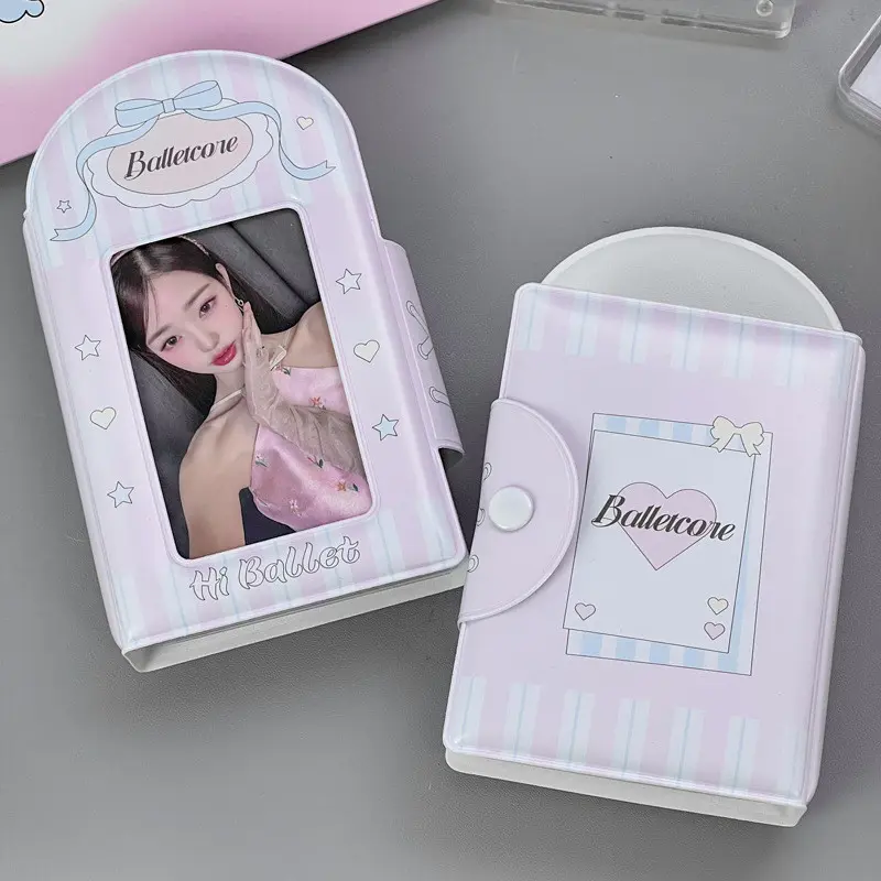 Album Ảnh Phong Cách Múa Ba Lê, 3 Inch, Bìa Màu Hồng, Giá Đỡ Ảnh Thẻ, Album Mini, Để Sưu Tập Thẻ, Lưu Trữ Bảo Vệ Thẻ Thần Tượng Kpop Decor 0