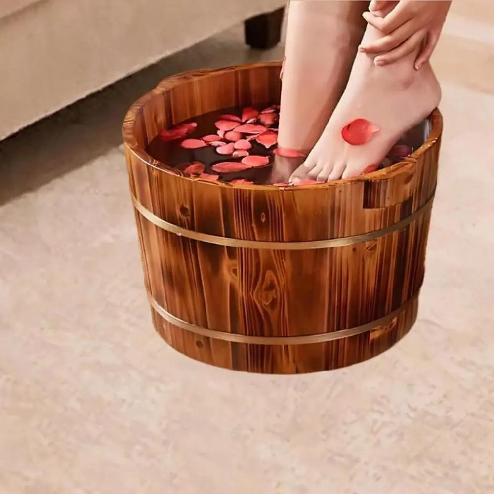 Wooden Footbath Basin Double Handle Feet Pedicure Barrel for Home Use Sauna