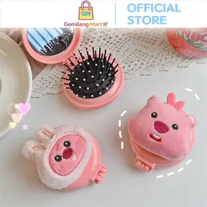 Sisir Lipat H925 2 in 1 Cermin Karakter Motif Loppy Pink Boneka Lucu Anti Kusut Desain Mini Portable Cocok Untuk Travel Dan Anak