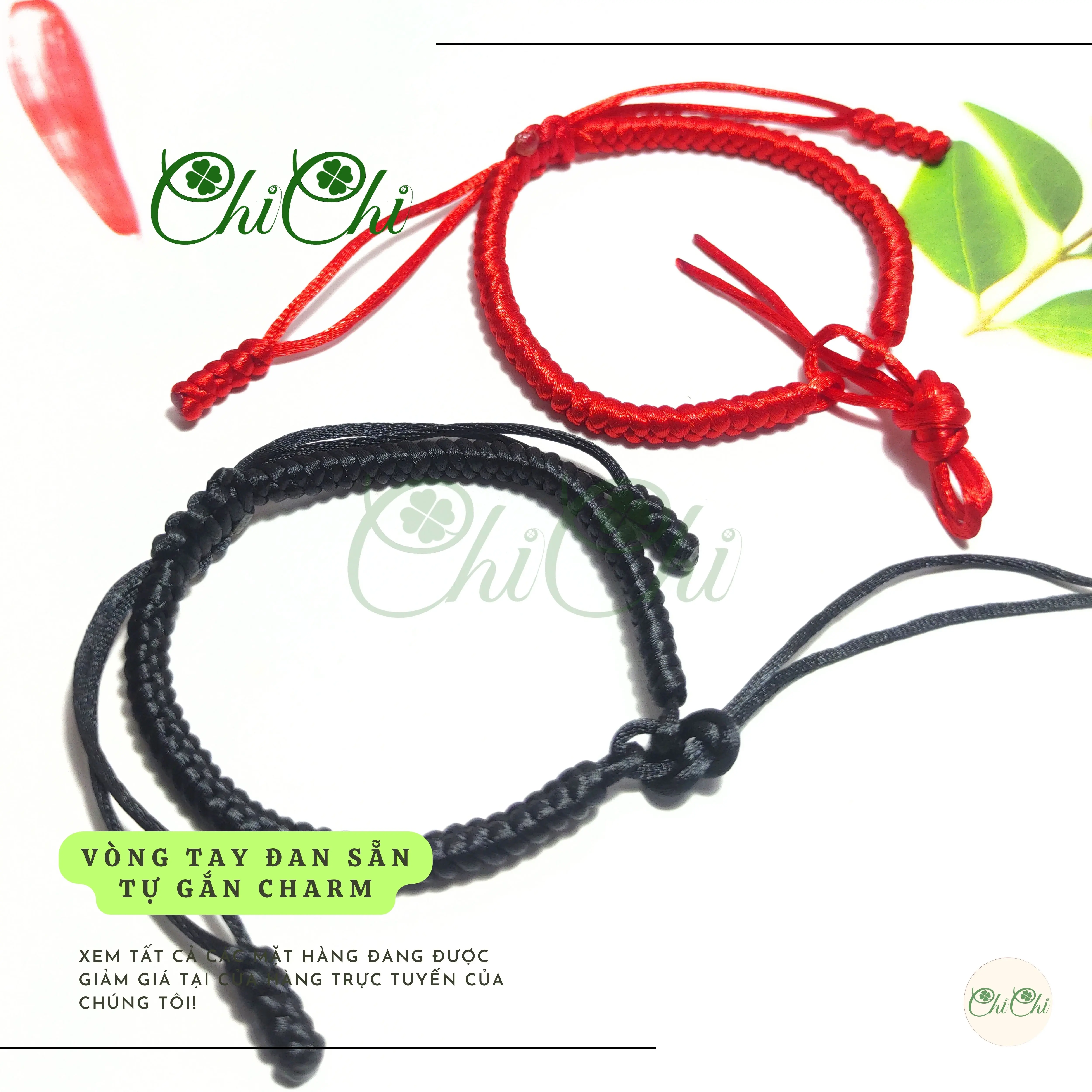 [Chi Chi] Vòng Tay Chỉ Đỏ Đan Sẵn Để Tự Gắn Charm Vào Handmade - MS099 Phụ Kiện Cặp vòng  tay bằng vải