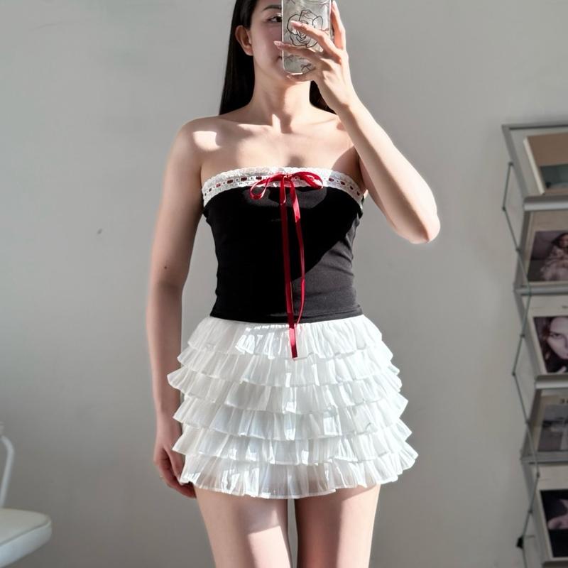 Mollis Top - Áo ống Croptop ôm body viền ren kèm dây ruy băng 7