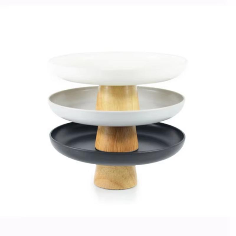 Product Introduction of Home Decoration Plastic High Stand Cake Plate Nordic Style Round Dessert Display Plate Seamless Wooden Base Desktop Storage Tray Bedroom 17