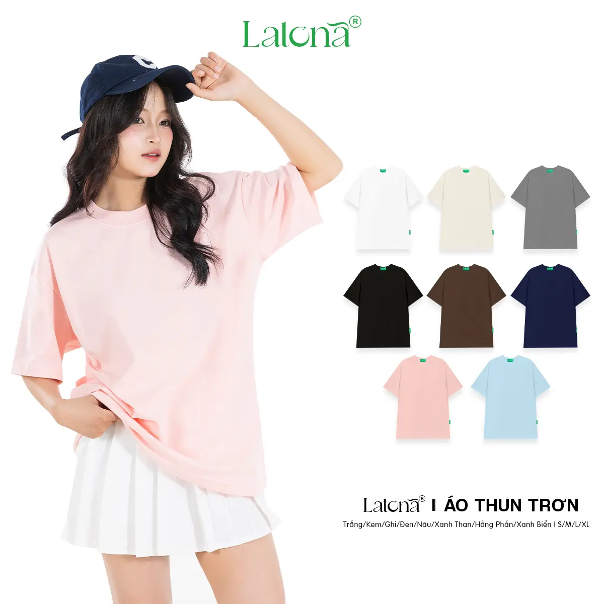 Áo thun cổ tròn LATONA Form Rộng Trơn Nhiều Màu Cotton ,Unisex Nam Nữ áo thun localbrand chính hãng
