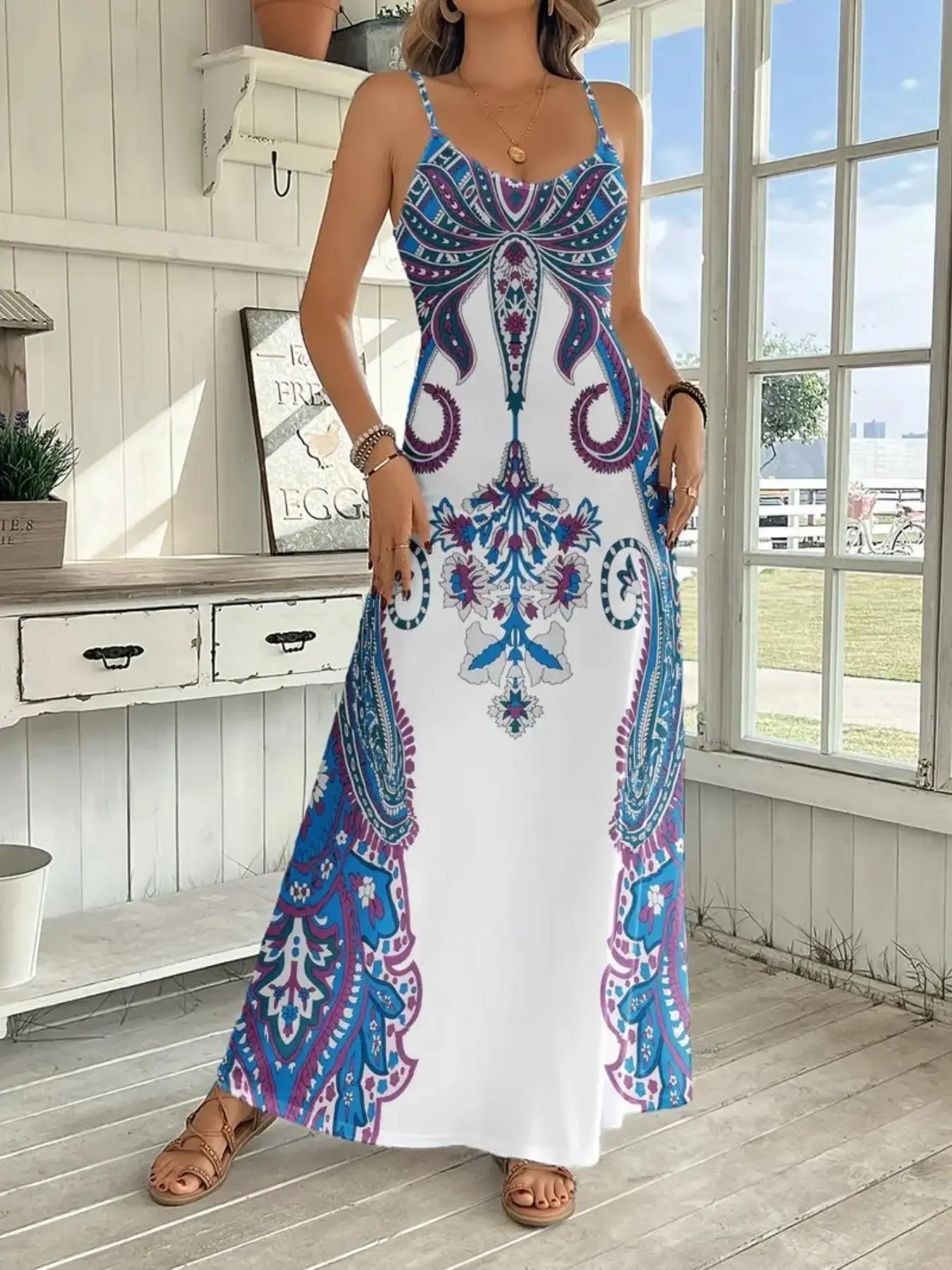 Women's Paisley Print Cami Dress, Elegant Sleeveless Maxi Dress for Party Holiday Vacation, Ladies Summer Clothes